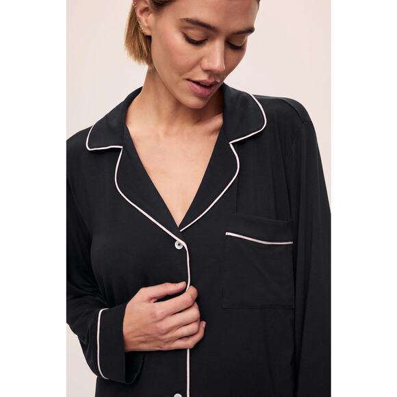 Eberjey Gisele Tencel Modal Sleepshirt Top Button‎ Down Women’s Large Black Cozy - Picture 2 of 9
